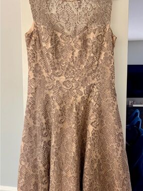 Eliza J Taupe Lace Midi Dress